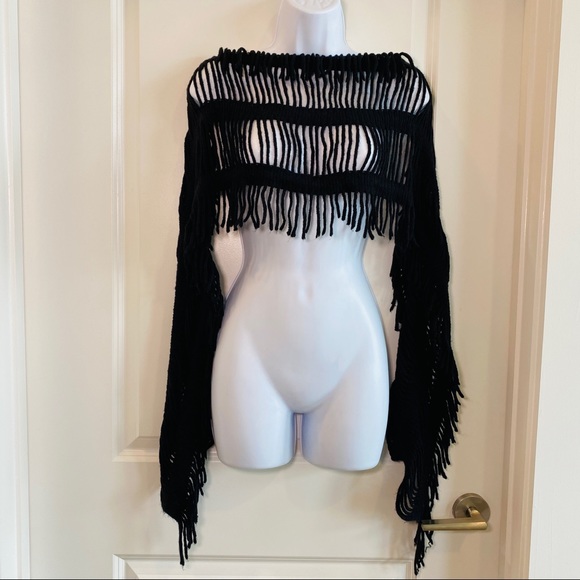 Versatile Wear Black Fringe Scarf O/S - Picture 10 of 10